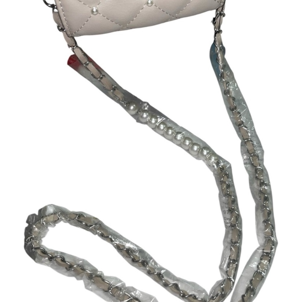 Badgley Mischka Quilted Pearl-Trim Crossbody Phone Pouch - Cream - Picture 3 of 5